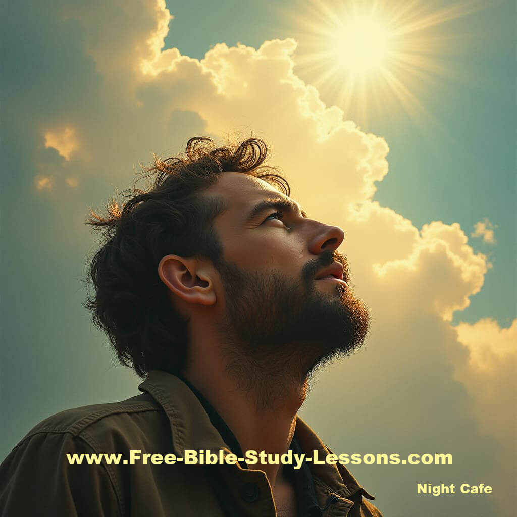 Man looking to heaven for freedom from guild