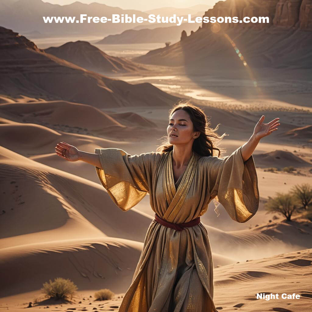 Woman praising God in desert
