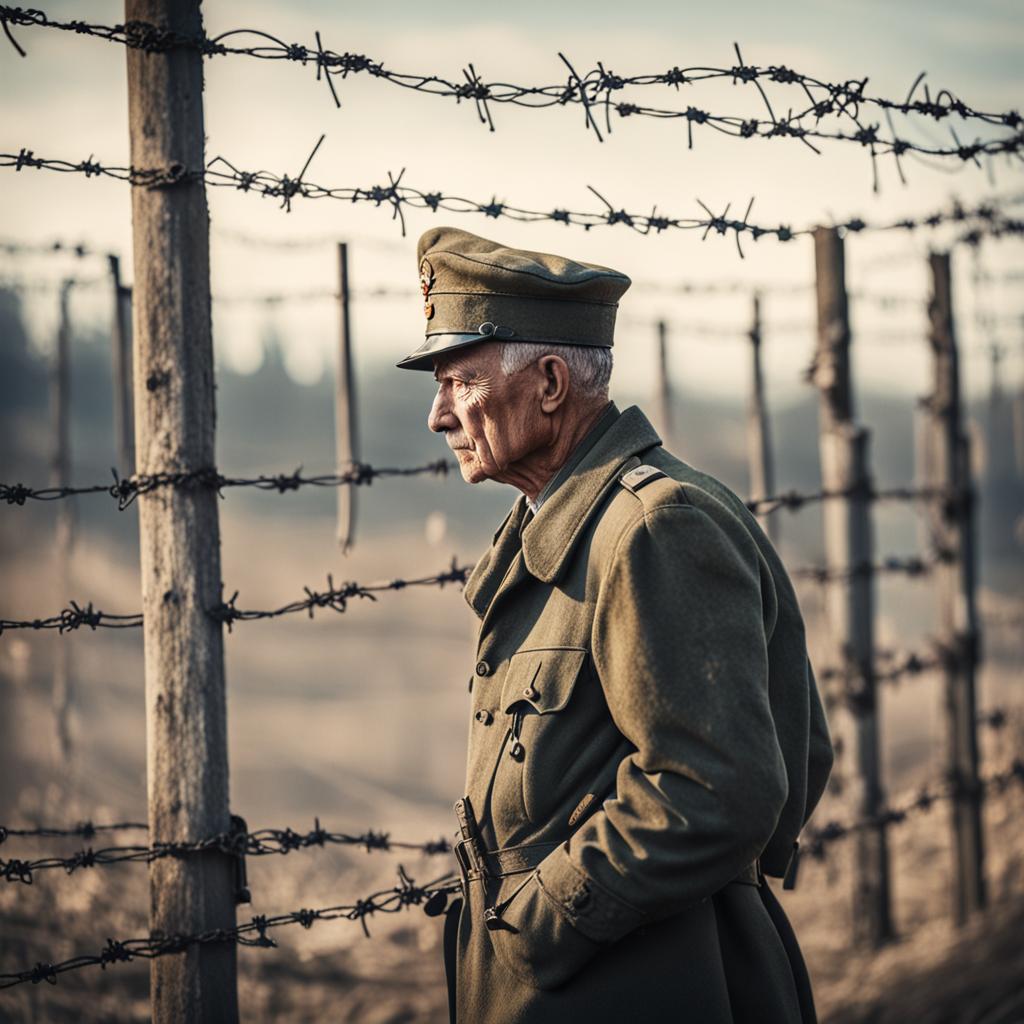 The tender mercies of the wicked are cruel. Soldier Looking Through Barbwire Fence