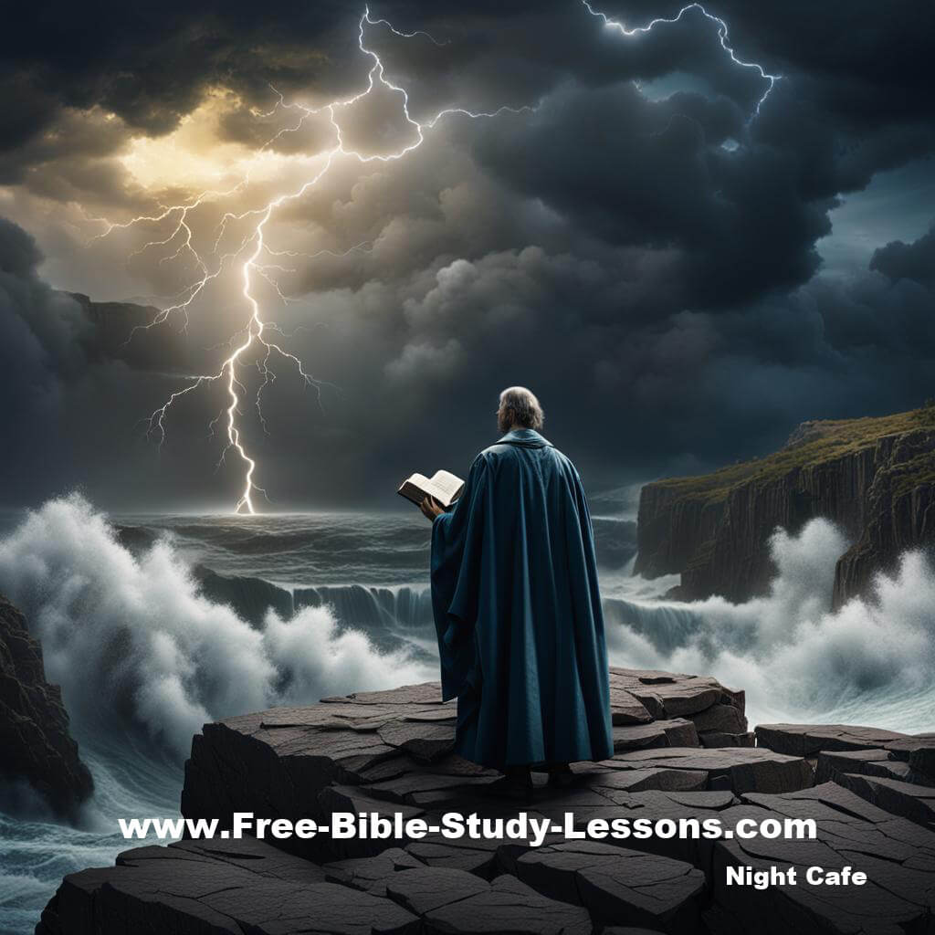 Man standing on cliff in storm