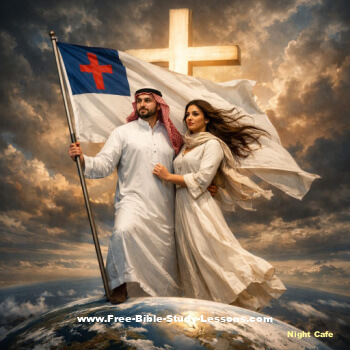 Christian flag planted on the earth.