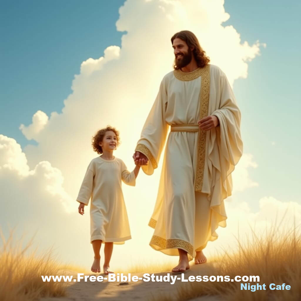 Child walking with Jesus