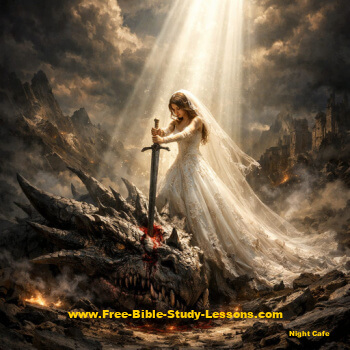 bride putting sword through Dragon's head
