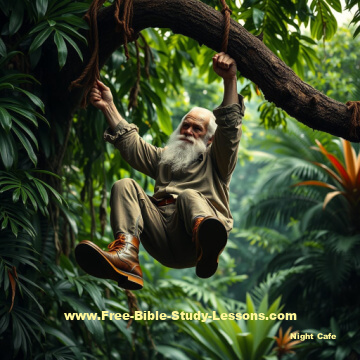 Darwin swinging from a tree
