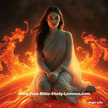 Woman on fiery world