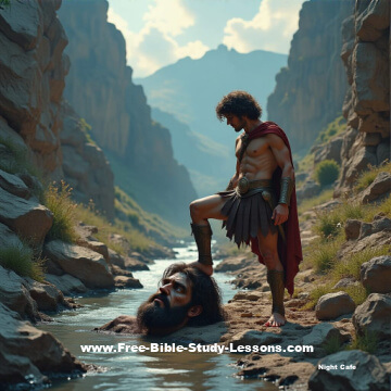 David stepping on Goliath's head