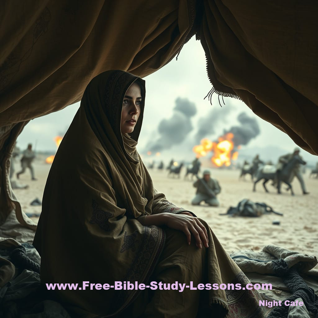 Woman in battle scene