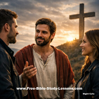 Jesus talking to a modern man and woman.