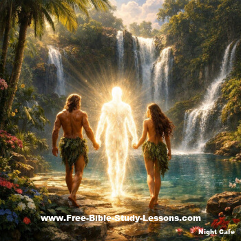 adam and eve walking with God in the garden of Eden