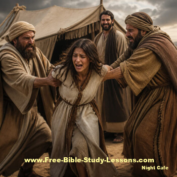 woman being dragged out of tent