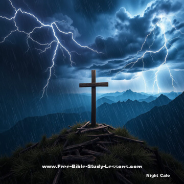 Cross on a hill in a storm