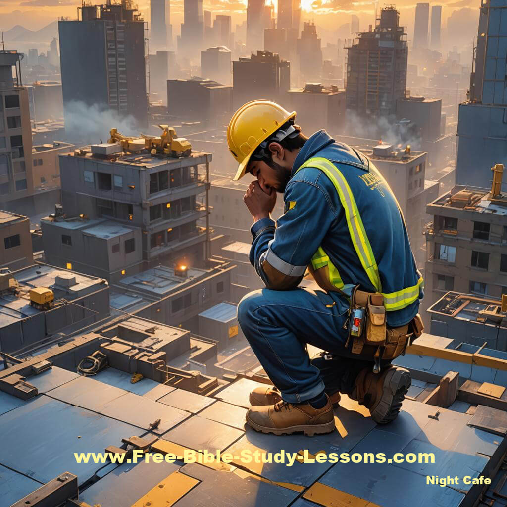 Construction worker praying