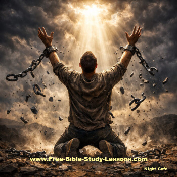 man praising God as chains are broken