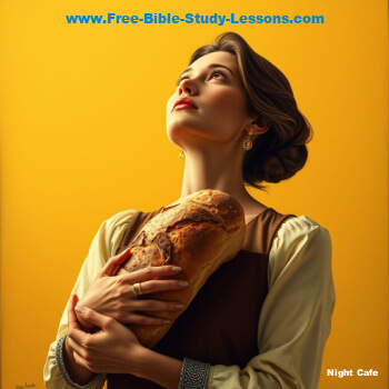 woman holding a loaf of bread in thankfulness