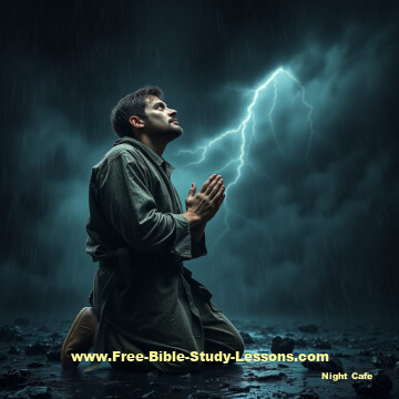 man praying in lightning storm