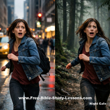 a woman running in the city and in the woods