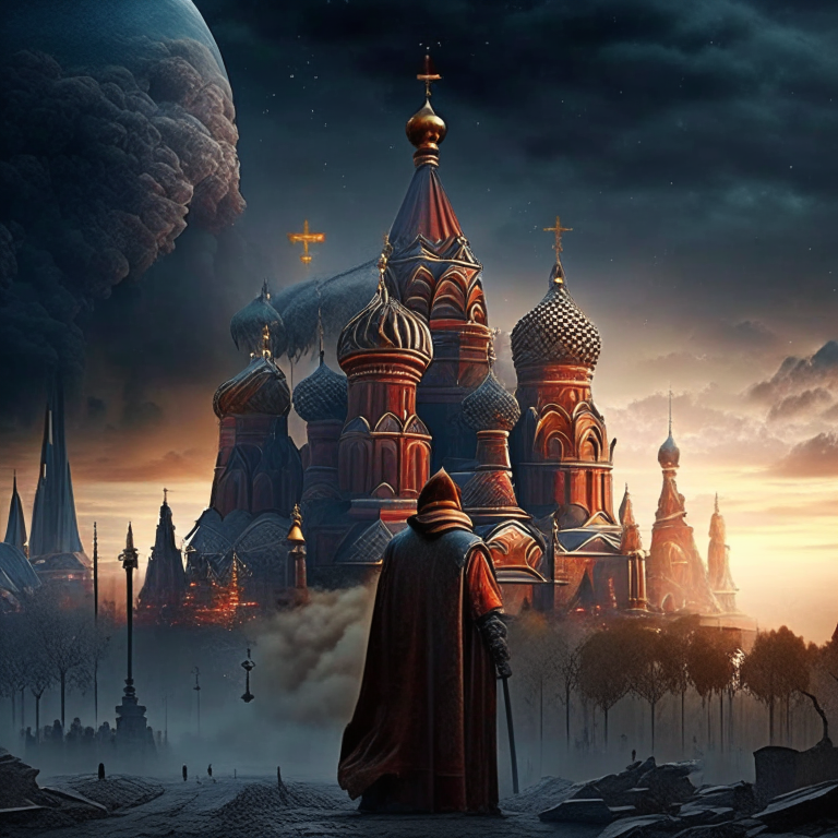 russian standing in front of Russian church