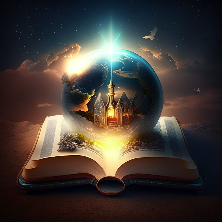 The Bible sheds light on our world.  Art by Recraft Bible light world