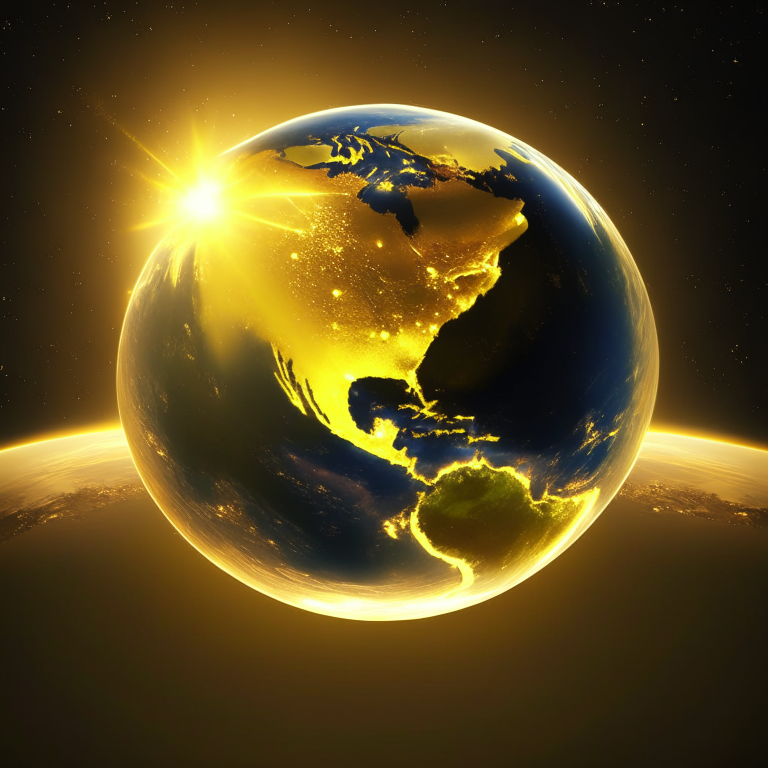 God's desire has always been to bless the entire world. Artwork by AI at recraft.ai earth in golden light