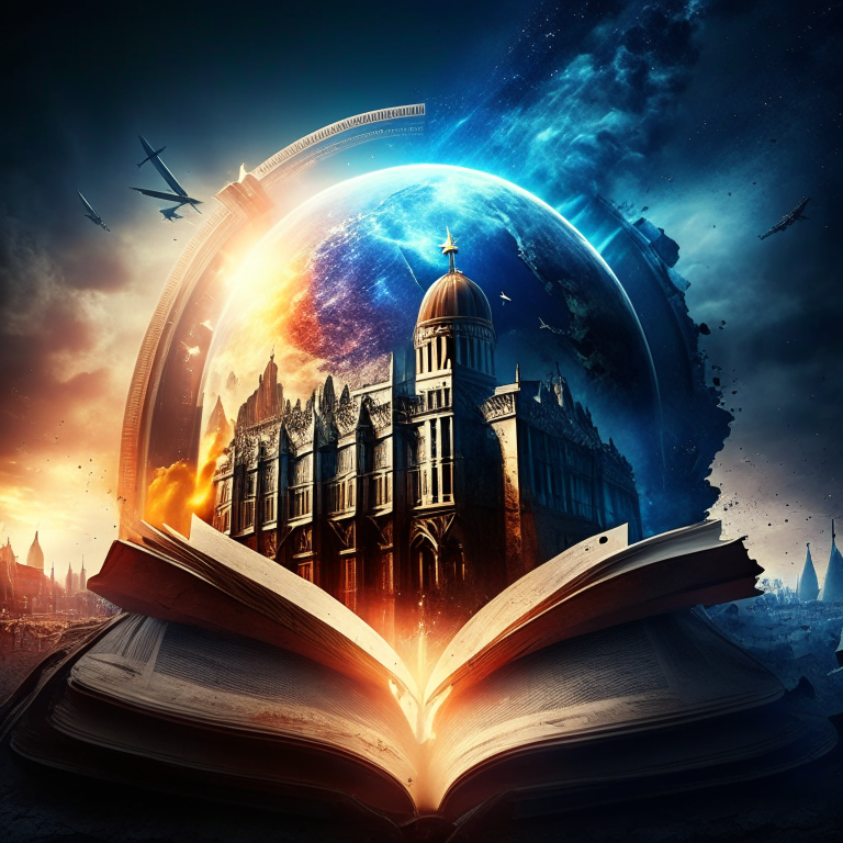 building in globe on open book