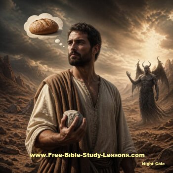 Jesus holding stone and thinking of bread