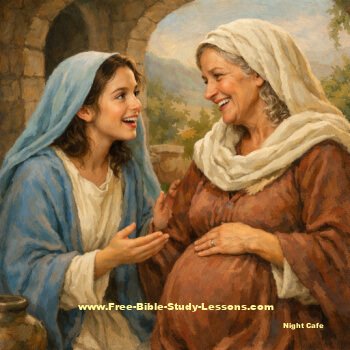 Mary talking with pregnant Elizabeth