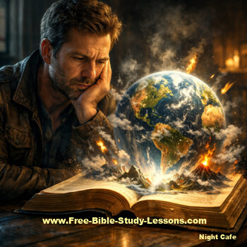 man thinking about world coming out of Bible