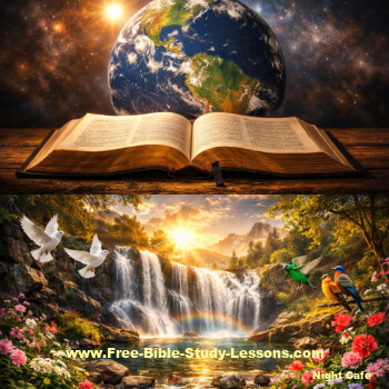 a world on top of an open Bible with a nature scene below